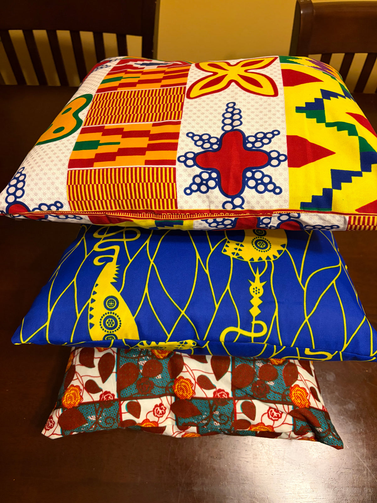 Blue & Yellow African Wax Print Pillow Cover – 16” x 16”