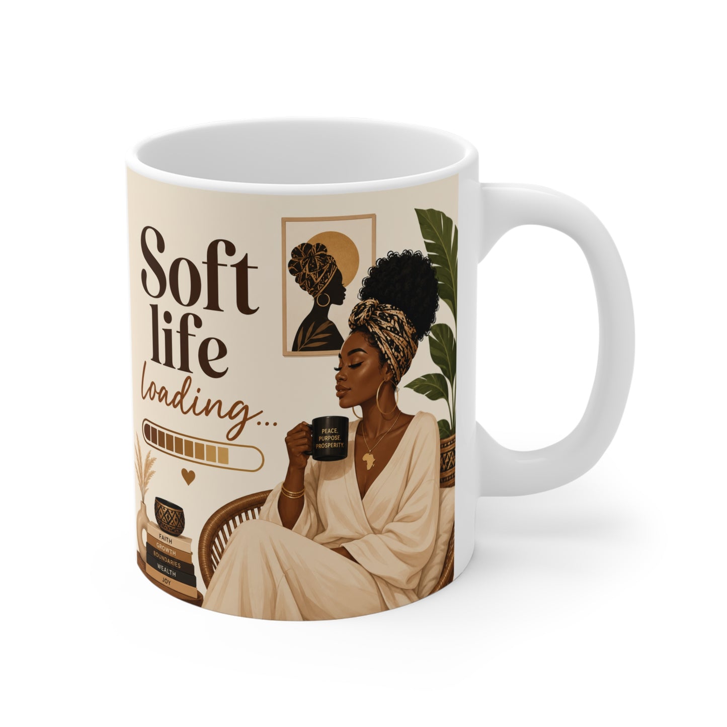 Soft Life Loading Coffee Mug — Cozy Afrocentric Relaxation Gift