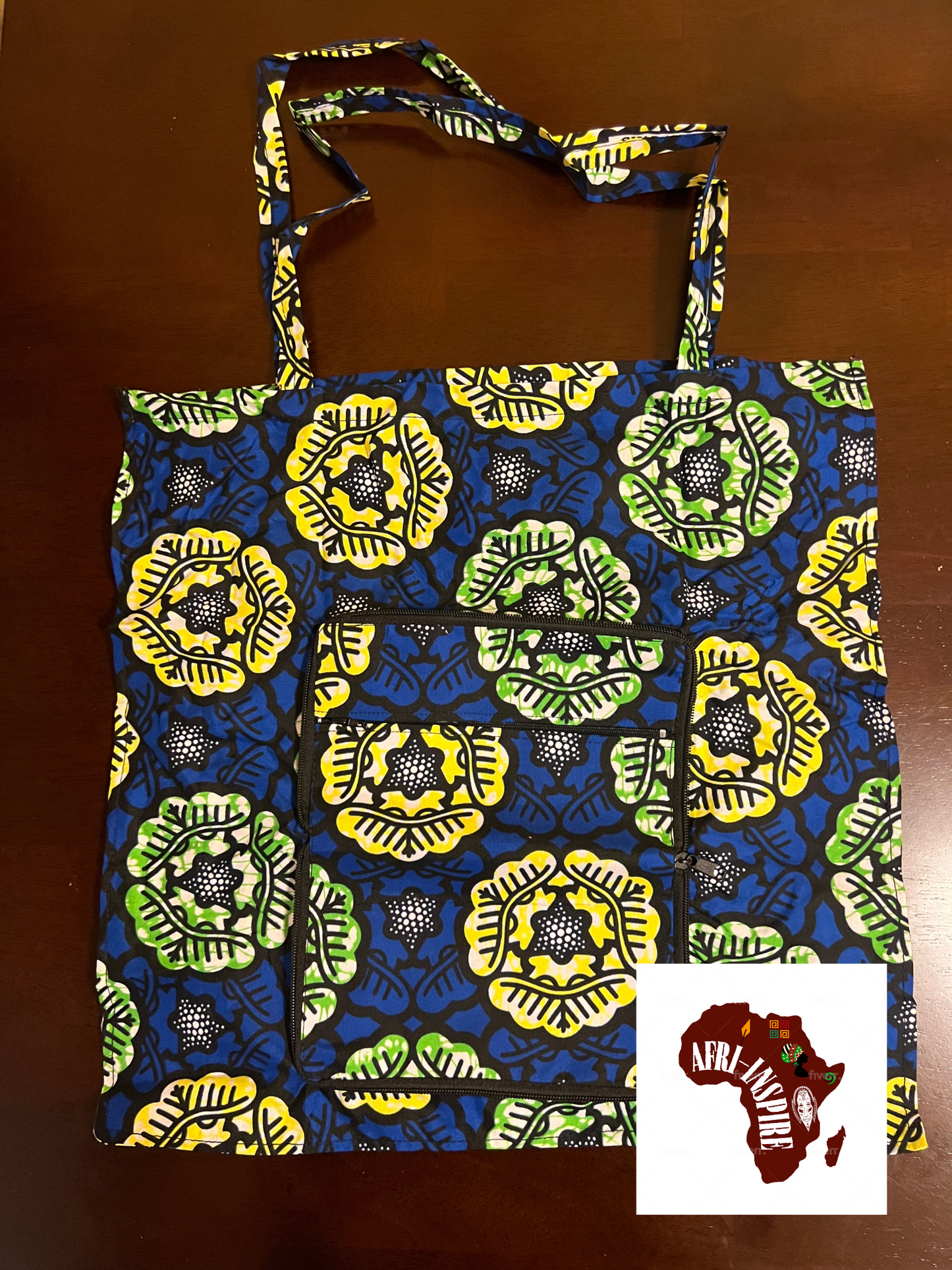 Blue Yellow and Green Reusable Shopping Bag