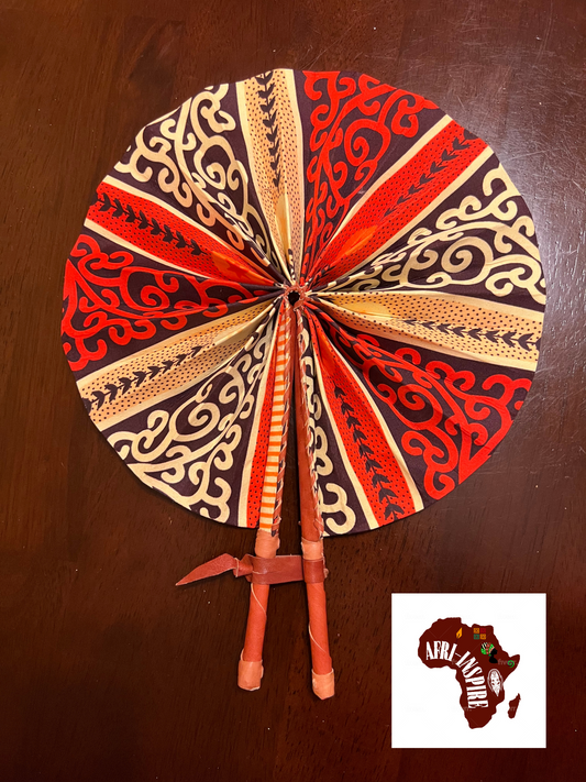 Khaki and Red Leather Fan