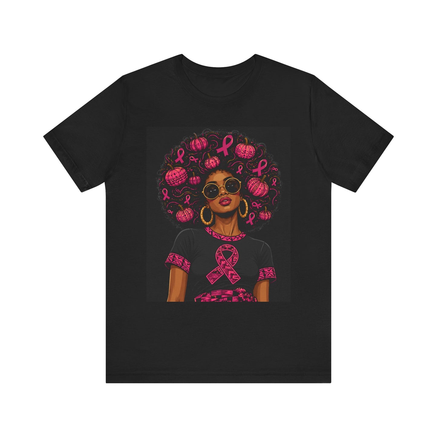Afro Woman with Pink Breast Cancer Ribbons T-Shirt | Awareness Tee