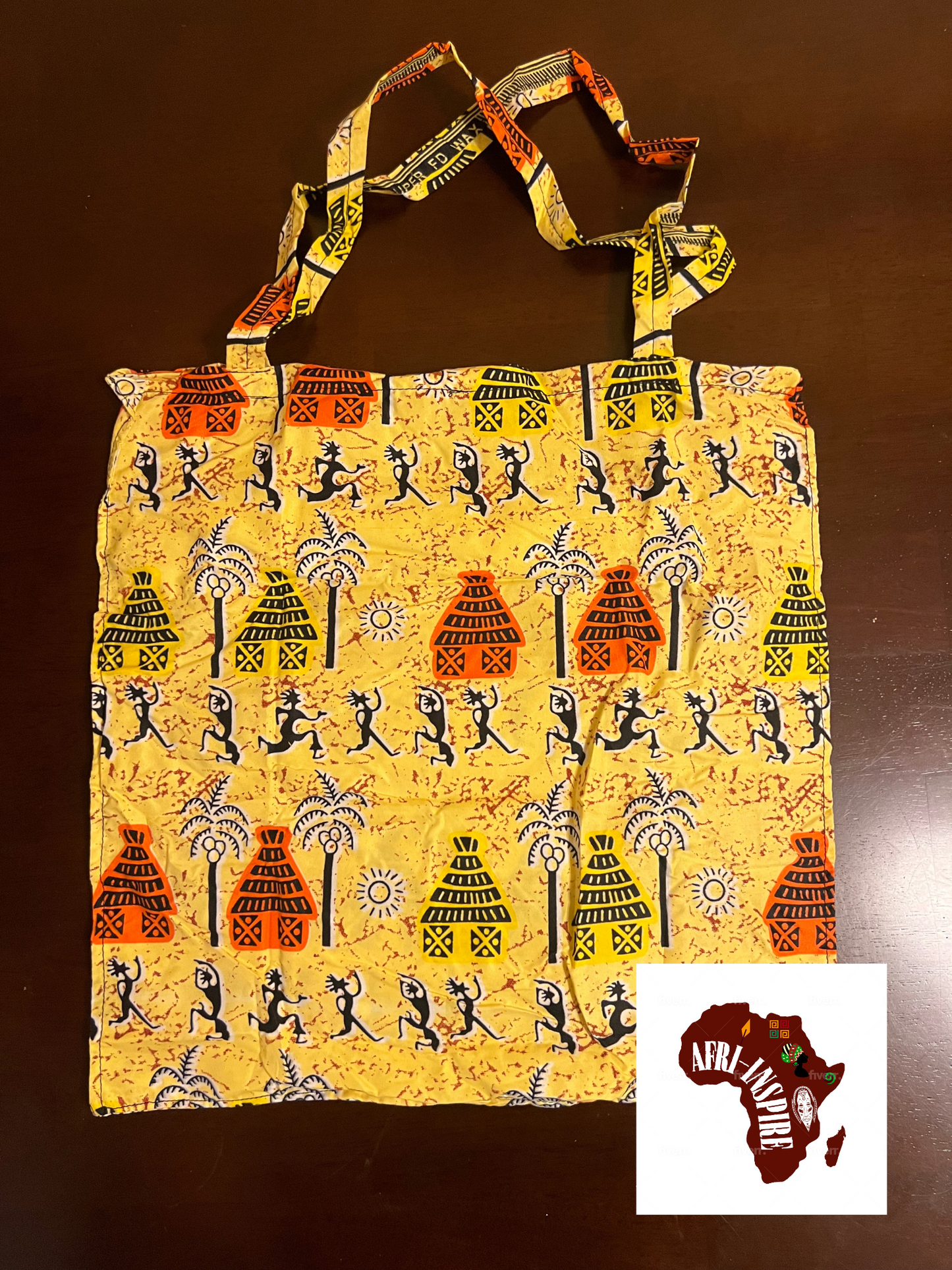 Cream Orange and Yellow Reusable Shopping Bag