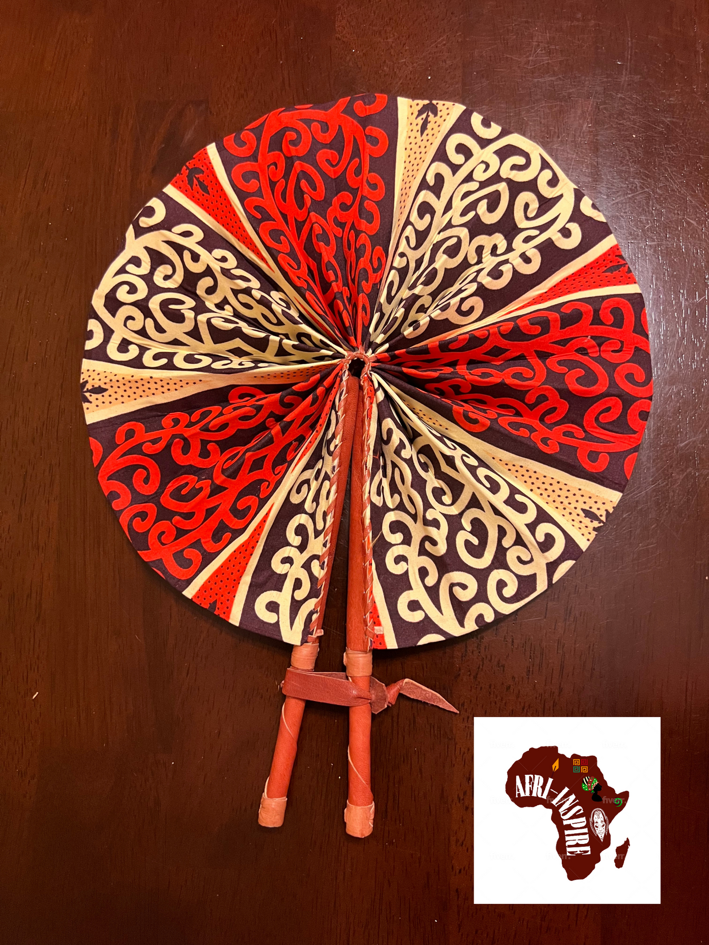 Khaki and Red Leather Fan