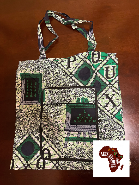 Green and Khaki Cloth Reusable Shopping Bag