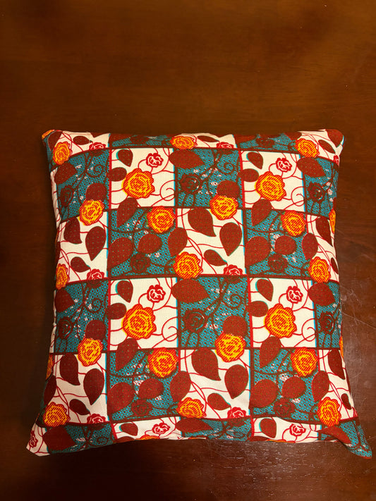 African Print Patchwork Pillow Cover – 16” x 16”