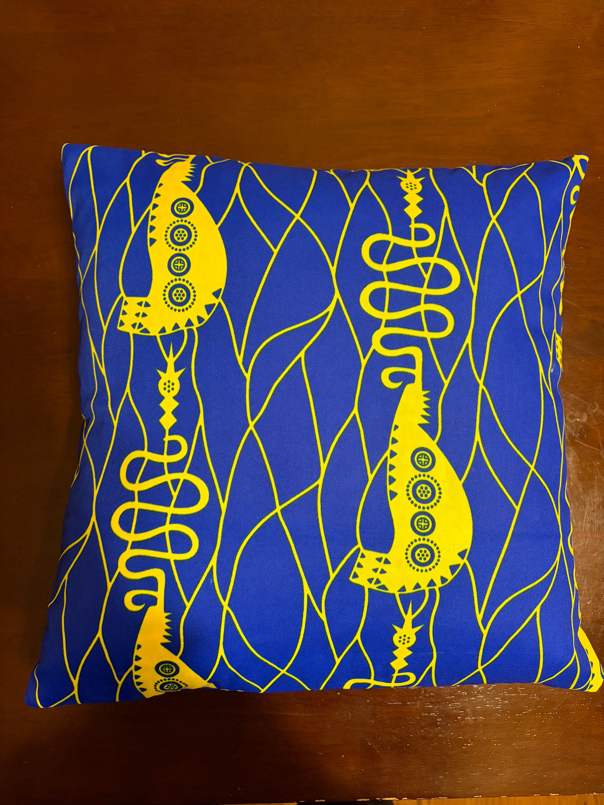 Blue &amp; Yellow African Wax Print Pillow Cover – 16” x 16”