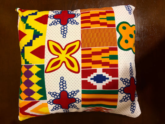 African Kente-Inspired Decorative Pillow Cover – 16” x 16”