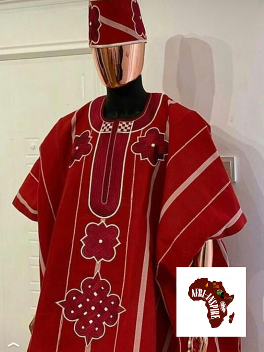 Red Handmade Traditional Boubou