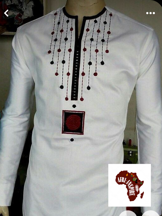 White Long Sleeved Embroidered Shirt